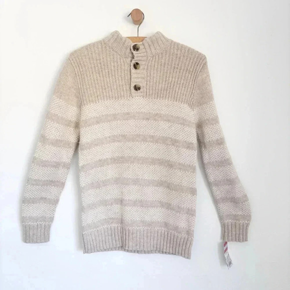 Cat & Jack Beige Striped Sherpa Mock Neck Sweater 12-14 - Picture 1 of 8